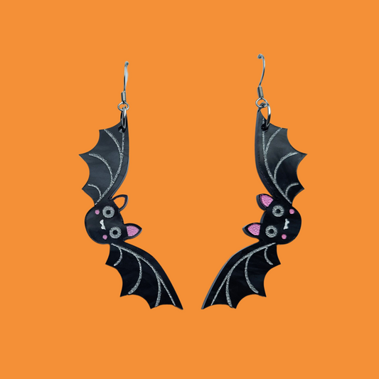 Cute Bats on marbled black - Earrings - Laser Cut