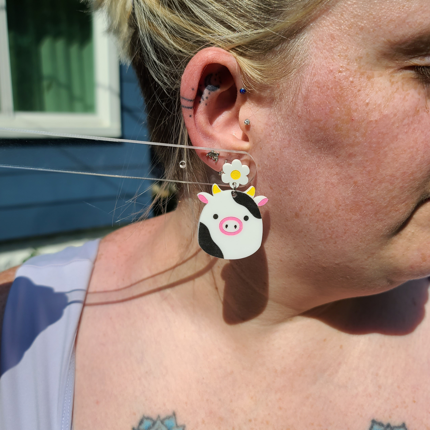 Squish Cow with Daisy - Laser Cut Earrings