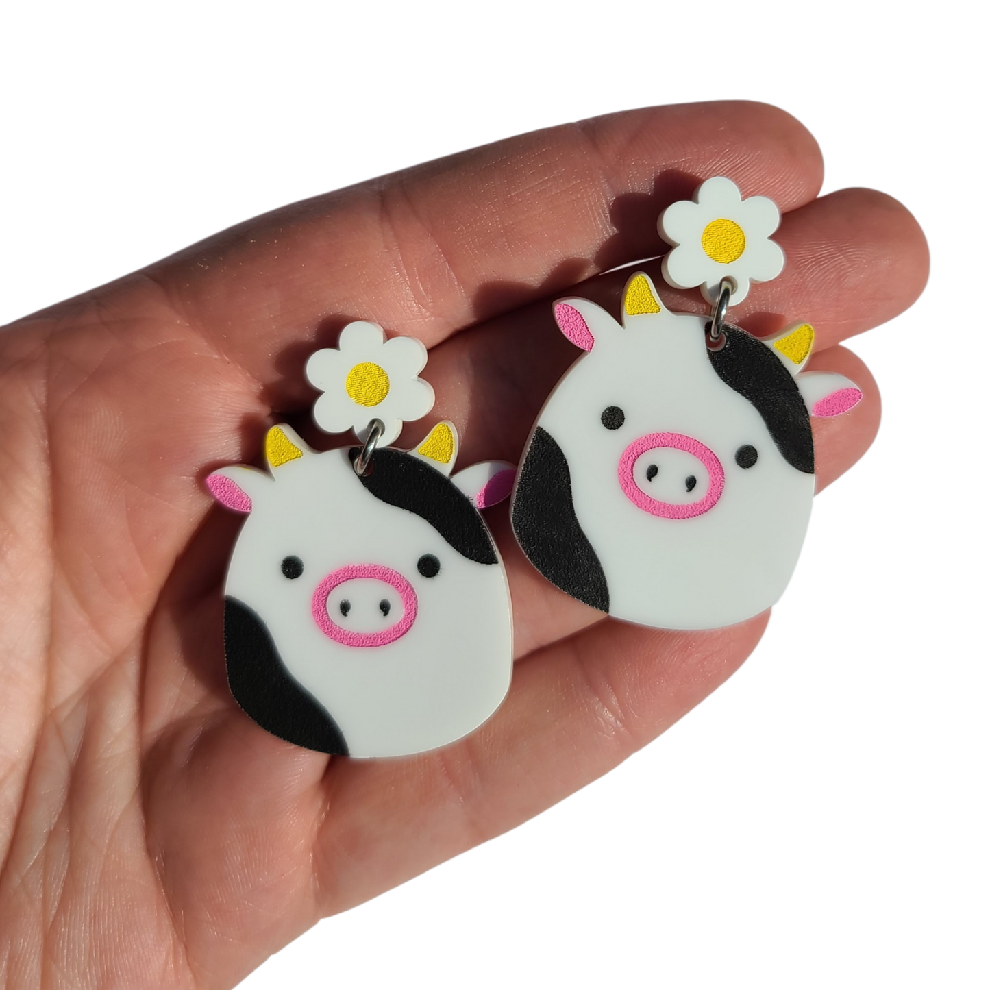 Squish Cow with Daisy - Laser Cut Earrings
