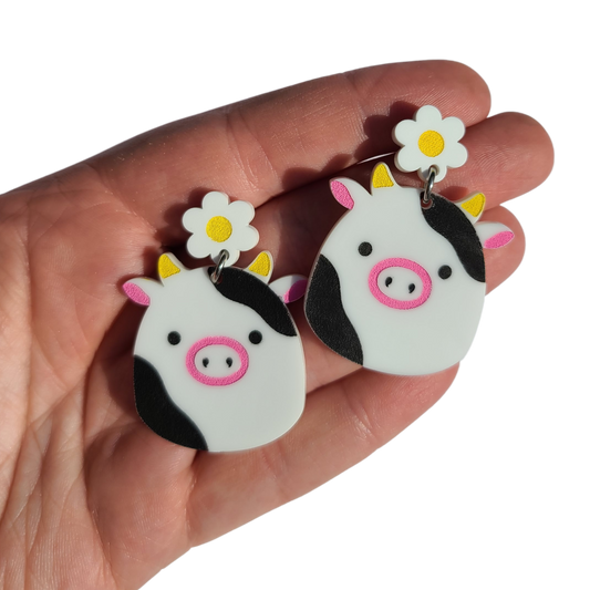 Squish Cow with Daisy - Laser Cut Earrings