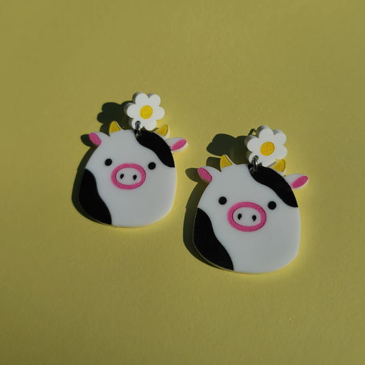 Squish Cow with Daisy - Laser Cut Earrings