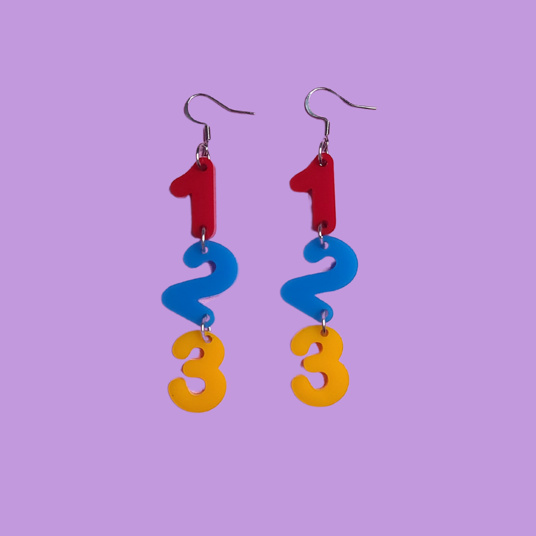 Math Numbers 1, 2, 3 Teacher - Laser Cut Acrylic Statement Earrings