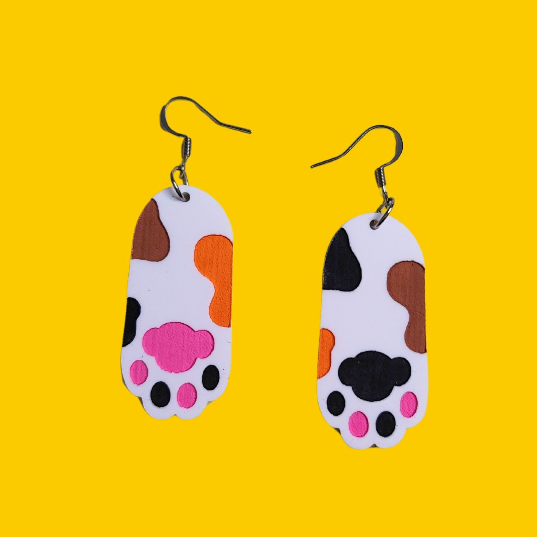 Cat Paws Calico Kitty - Laser Cut Acrylic Statement Earrings