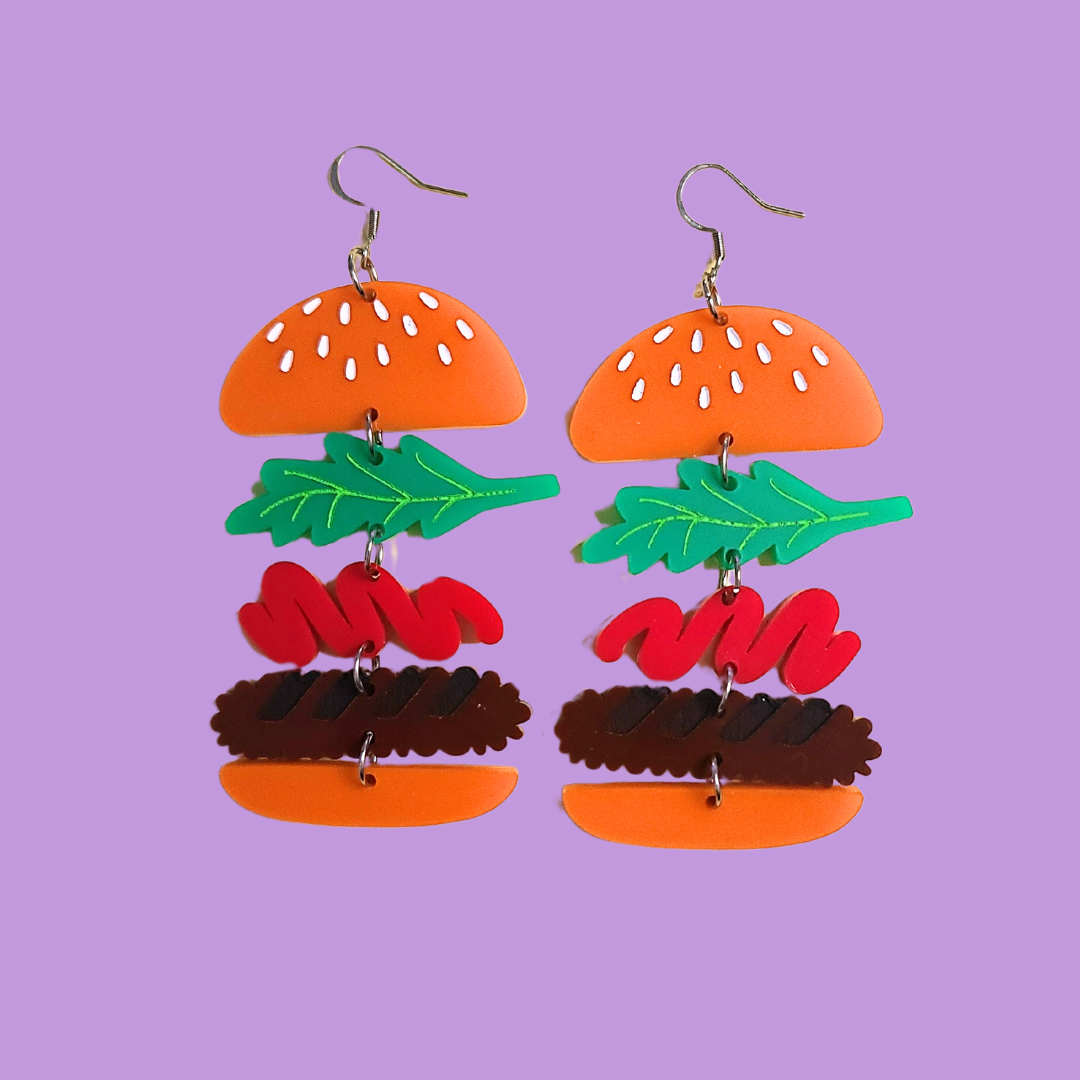 Burger - Laser Cut Acrylic Statement Earrings