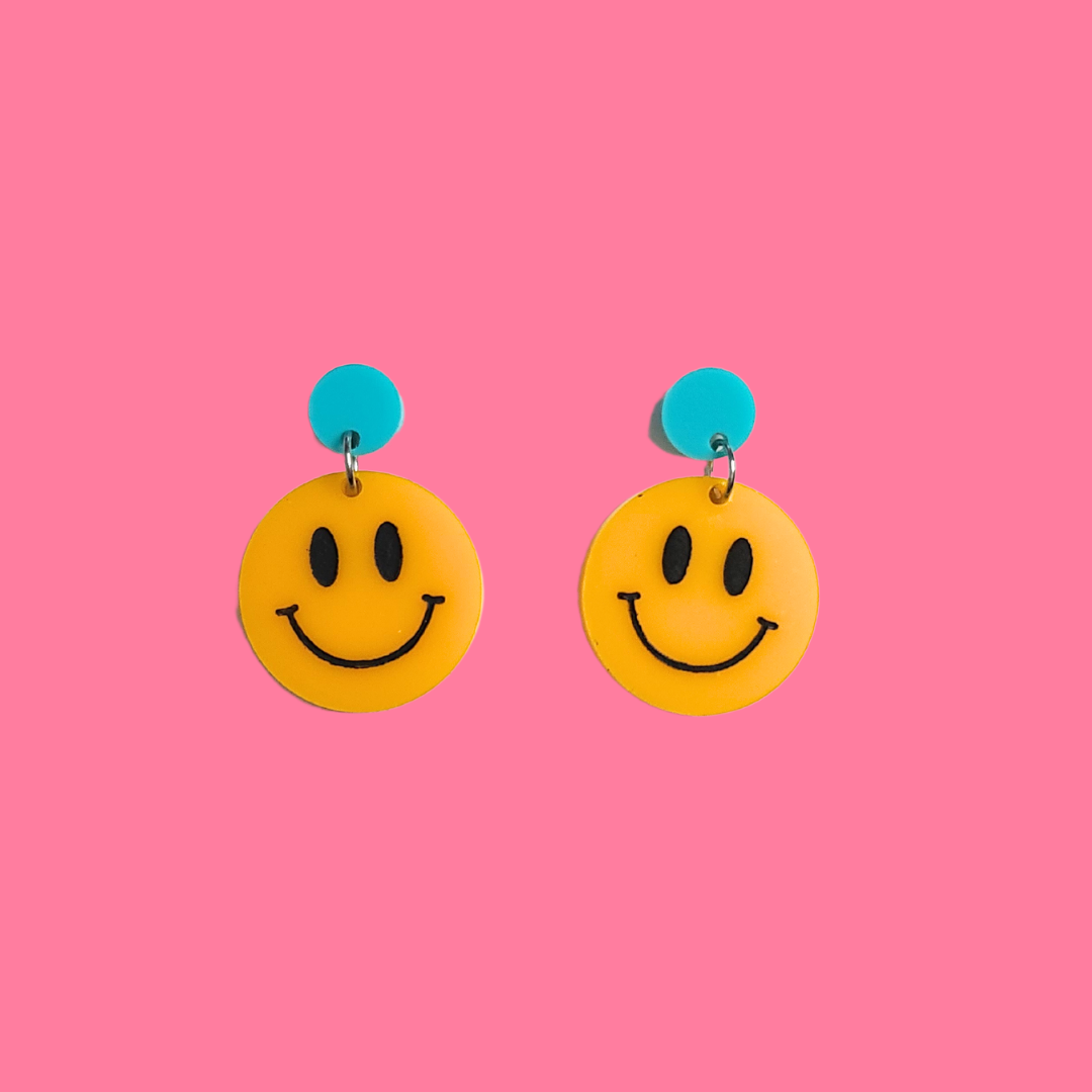 Smiley Face - Laser Cut Acrylic Statement Earrings