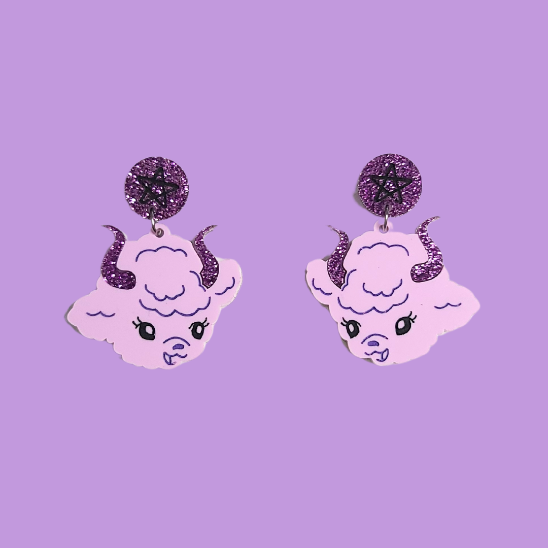 Devil Kitsch Lavendar Lamb - Laser Cut Acrylic Statement Earrings