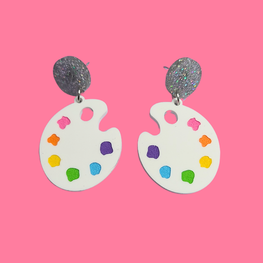 Paint Palette Art Teacher - Laser Cut Acrylic Statement Earrings