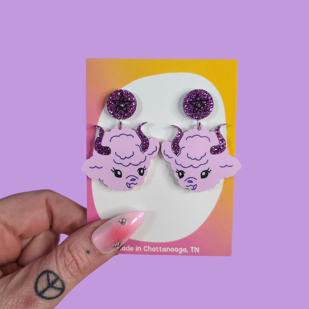 Devil Kitsch Lavendar Lamb - Laser Cut Acrylic Statement Earrings