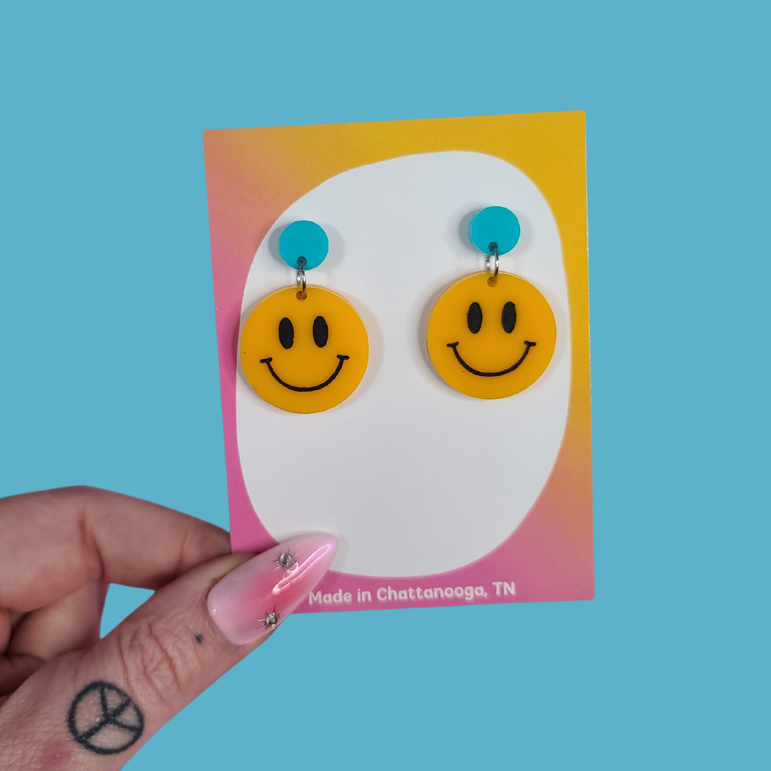 Smiley Face - Laser Cut Acrylic Statement Earrings