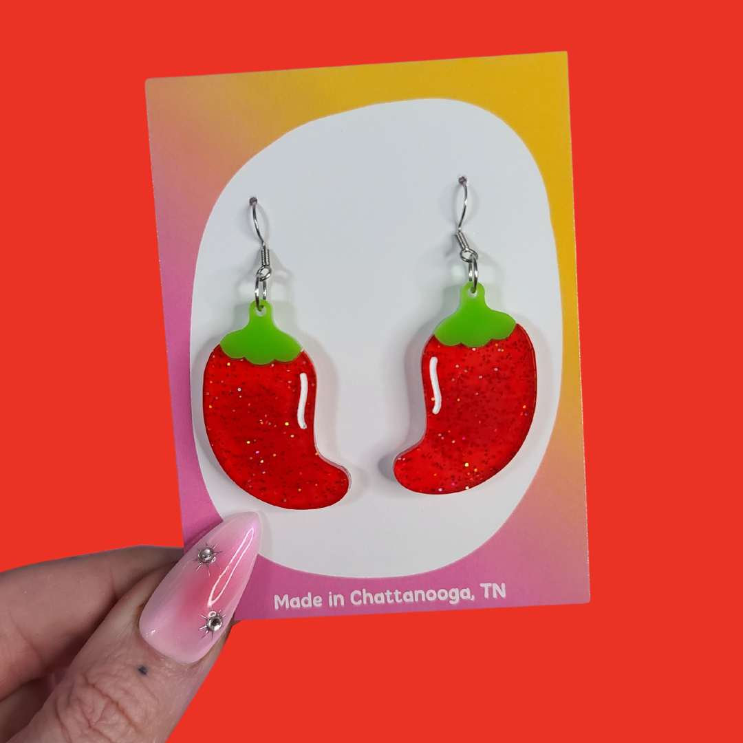 Spicy Peppers - Laser Cut Acrylic Statement Earrings