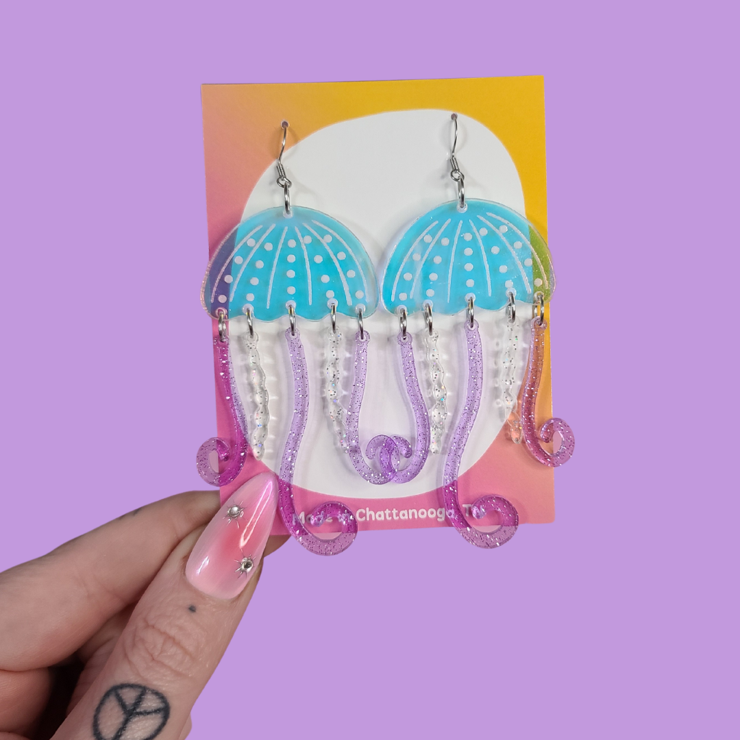 Jellyfish - Laser Cut Acrylic Statement Earrings