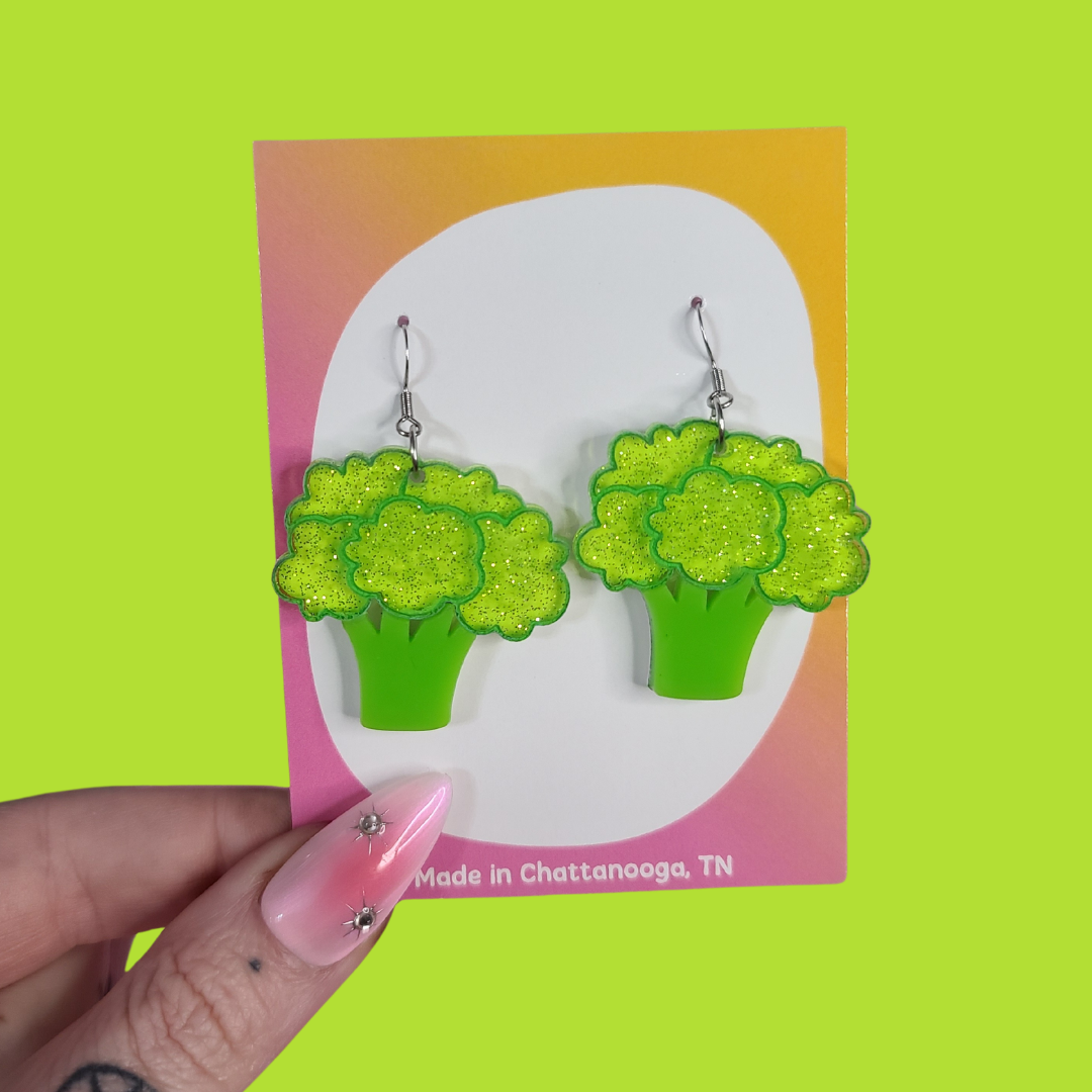 Broccoli - Laser Cut Acrylic Statement Earrings