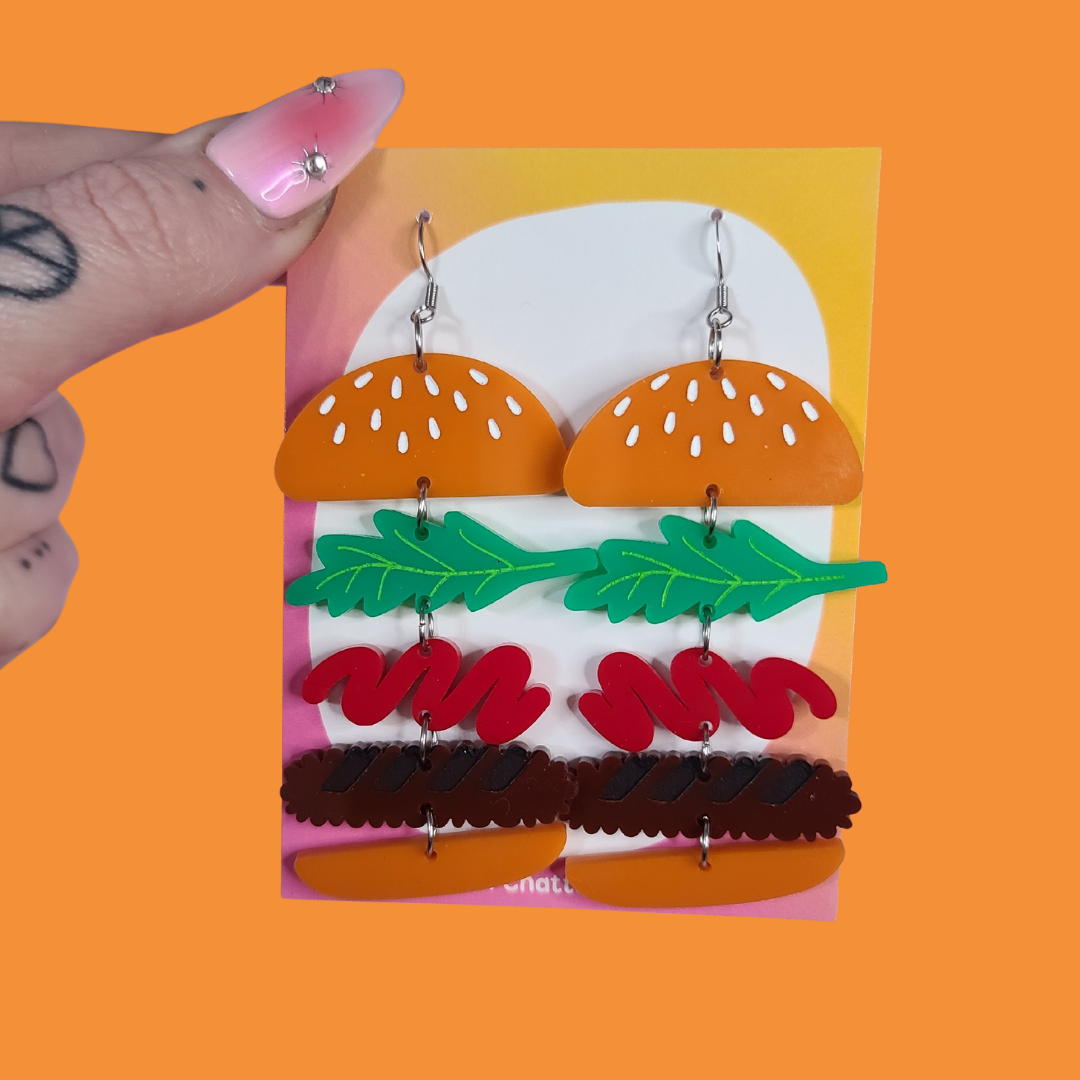 Burger - Laser Cut Acrylic Statement Earrings