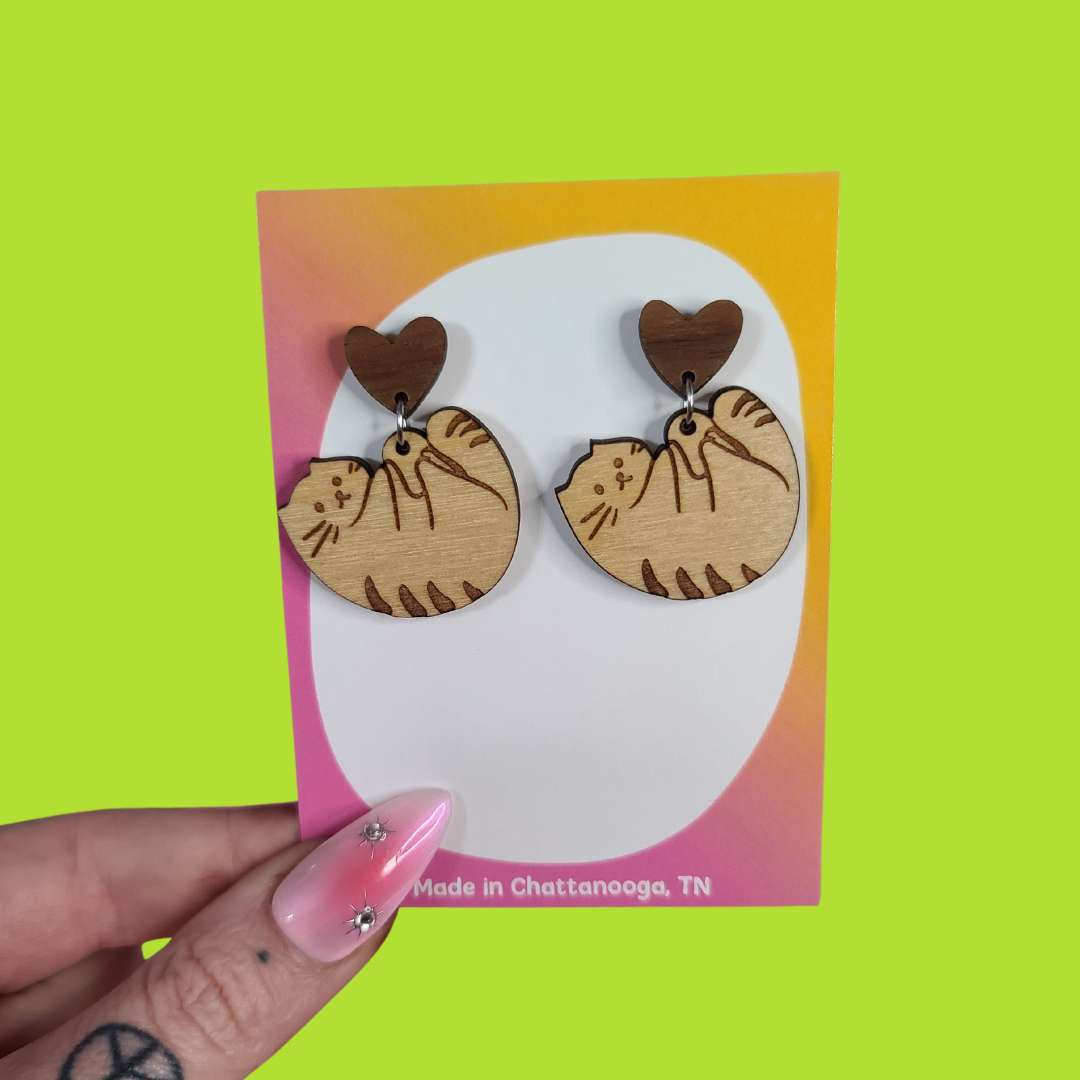 Hanging Love Cat - Laser Cut Acrylic Statement Earrings