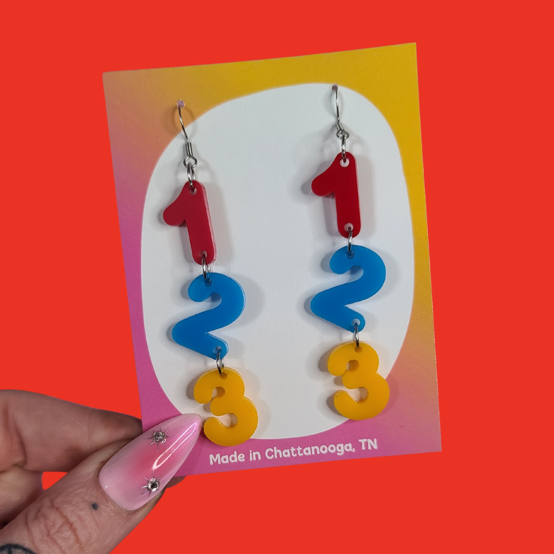 Math Numbers 1, 2, 3 Teacher - Laser Cut Acrylic Statement Earrings