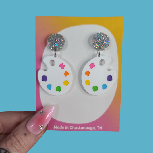 Paint Palette Art Teacher - Laser Cut Acrylic Statement Earrings