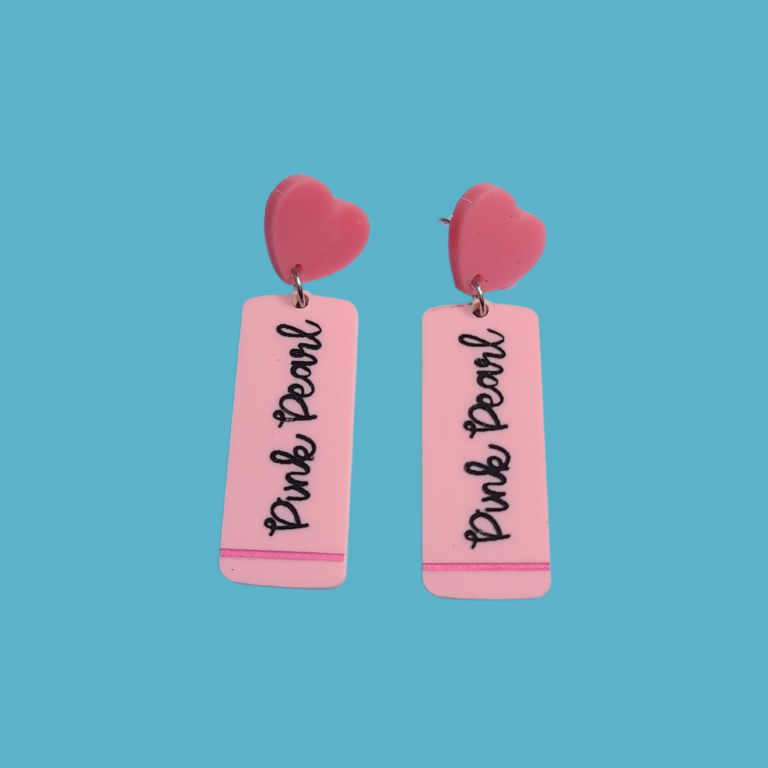 Pink Pearl Eraser Teacher - Laser Cut Acrylic Statement Earrings