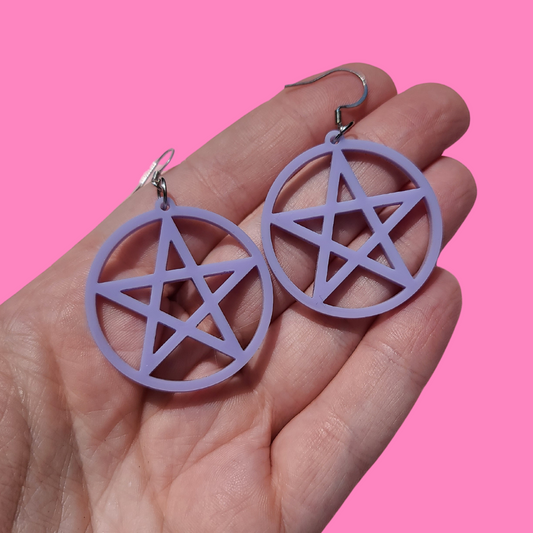 Lavender Pentagram Halloween - Earrings - Laser Cut