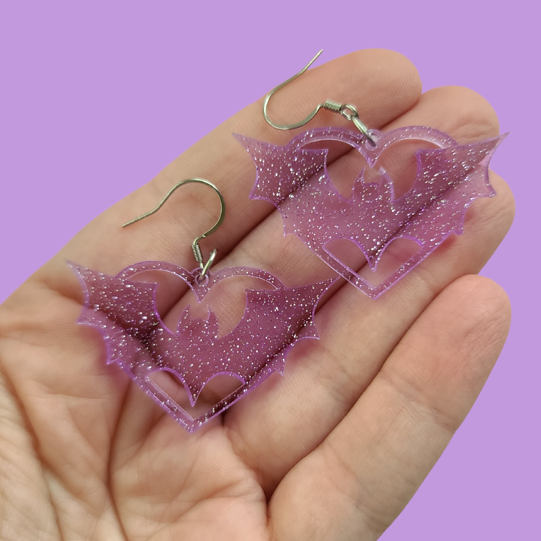 Bat Glitter Jelly Purple Hoops - Earrings - Laser Cut