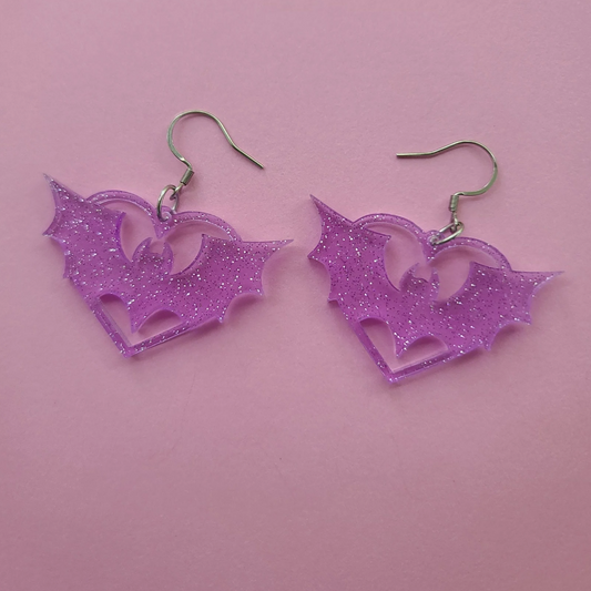 Bat Glitter Jelly Purple Hoops - Earrings - Laser Cut