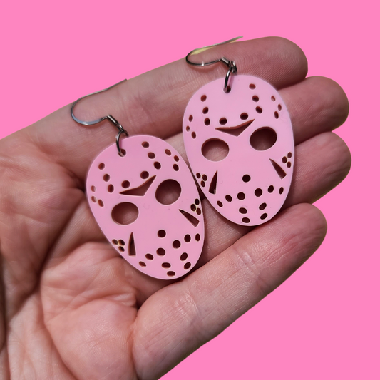 Mask Pastel Pink Halloween - Earrings - Laser Cut