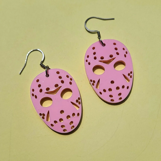 Mask Pastel Pink Halloween - Earrings - Laser Cut