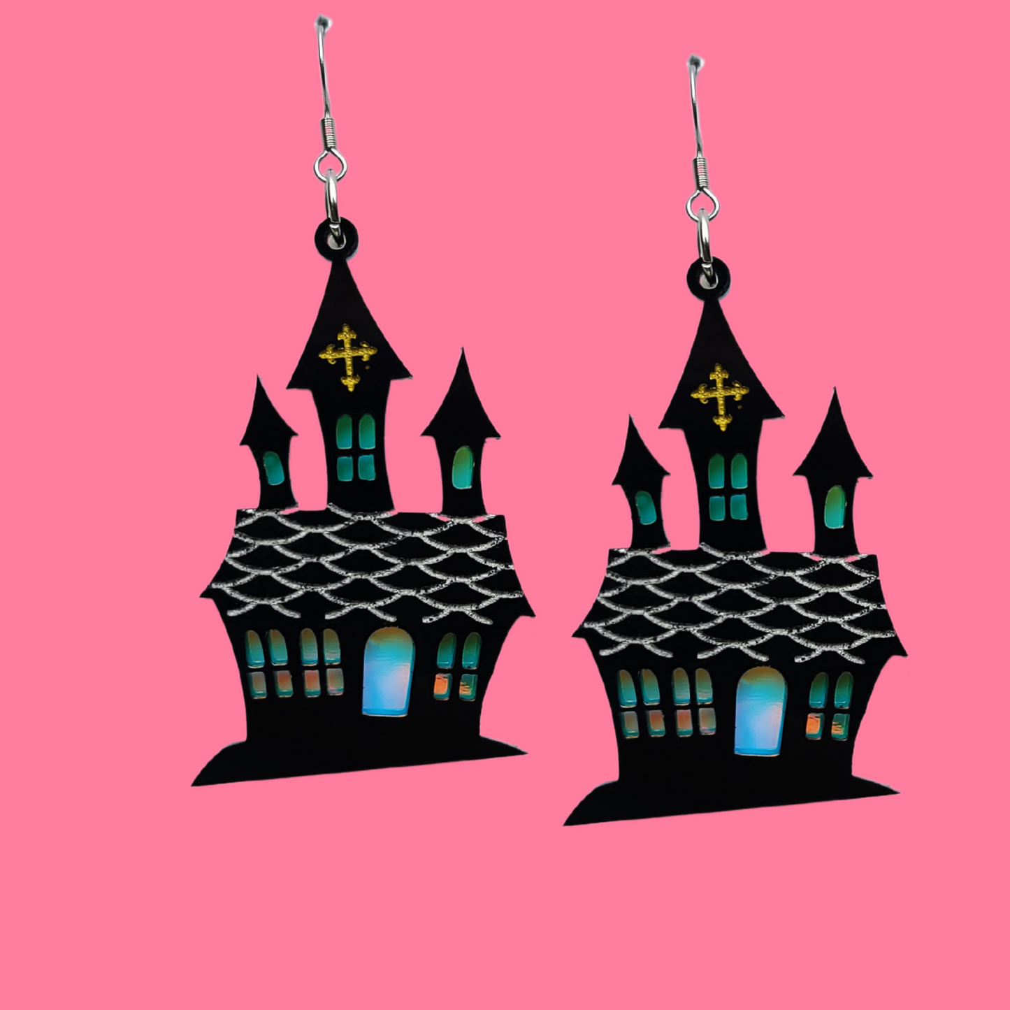 Haunted House with Irridescent back - Earrings - Laser Cut
