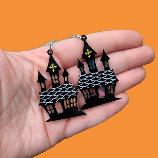 Haunted House with Irridescent back - Earrings - Laser Cut