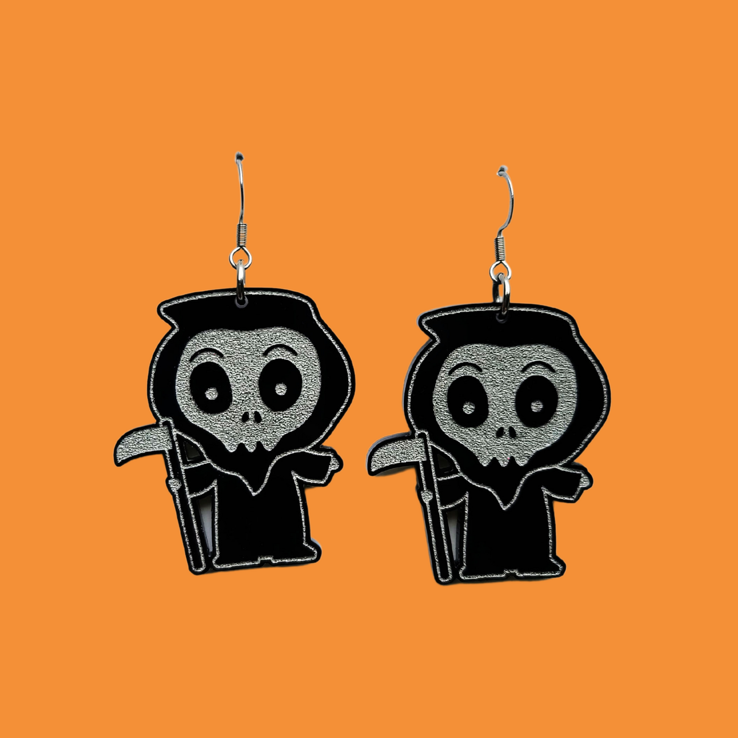 Cute Reaper Black and Silver - Earrings - Laser Cut