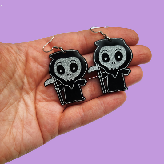 Cute Reaper Black and Silver - Earrings - Laser Cut