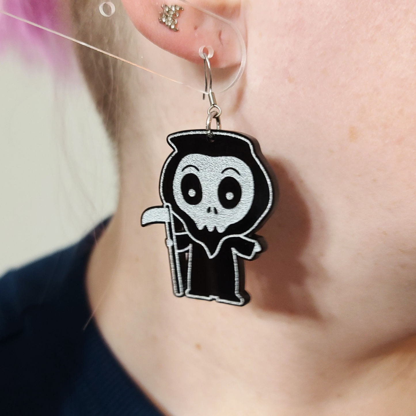 Cute Reaper Black and Silver - Earrings - Laser Cut