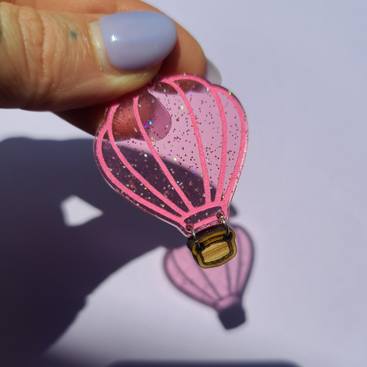 Hot Air Balloons on Glitter Jelly - Laser Cut Earrings - Pink