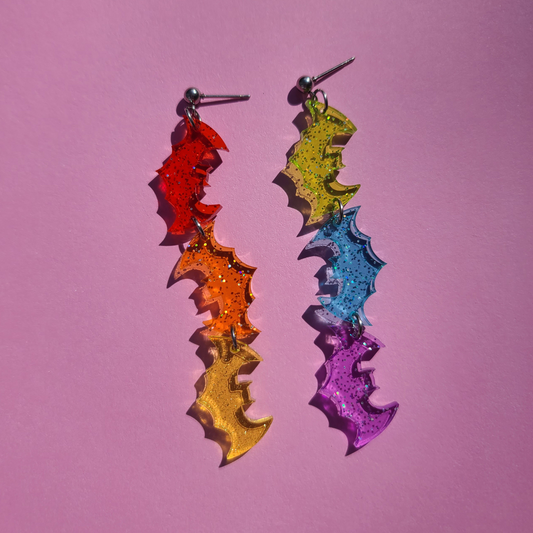 Glitter Jelly Rainbow Bats - Earrings - Laser Cut