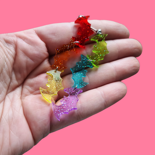 Glitter Jelly Rainbow Bats - Earrings - Laser Cut