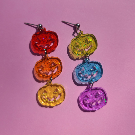 Glitter Jelly Rainbow Pumpkins - Earrings - Laser Cut