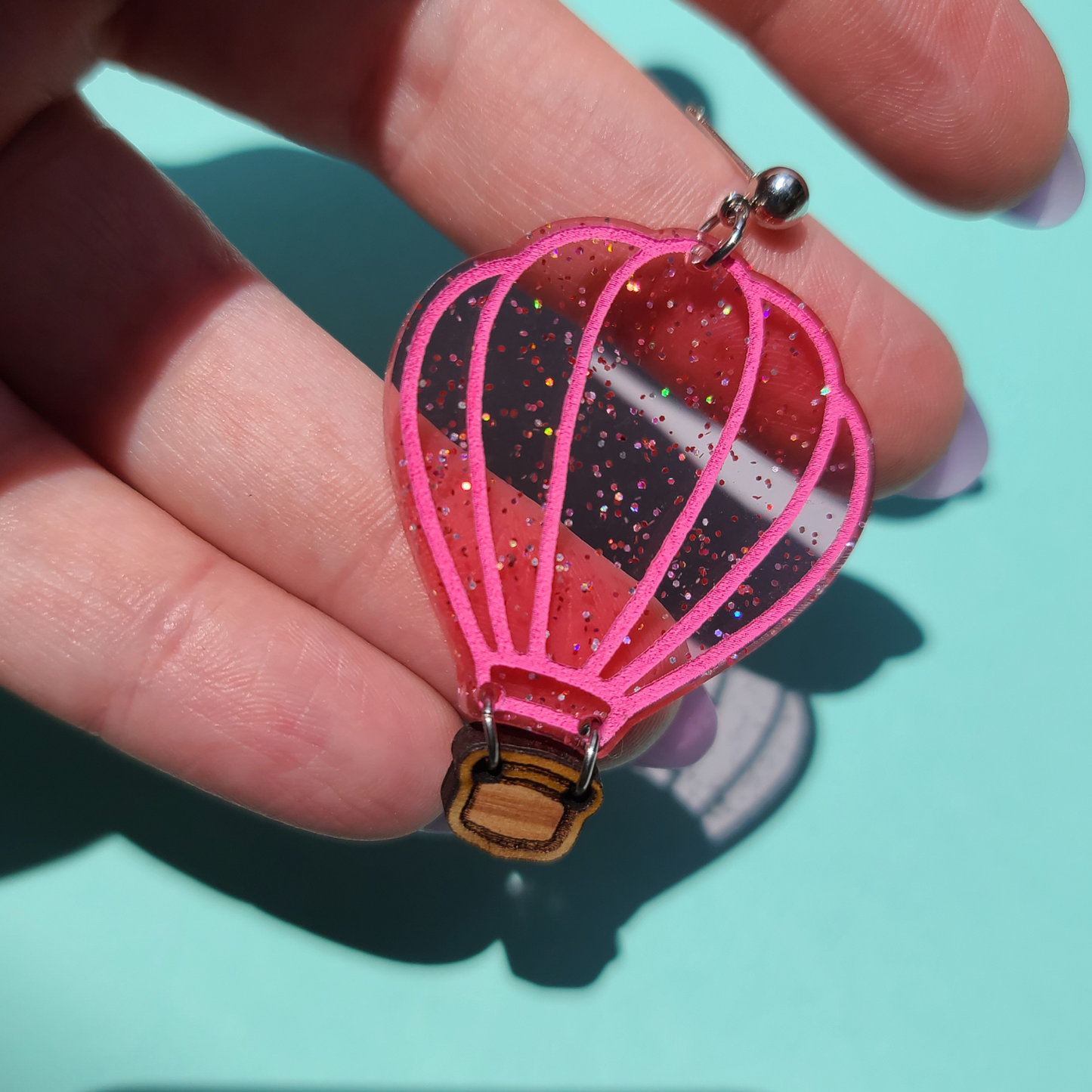 Hot Air Balloons on Glitter Jelly - Laser Cut Earrings - Pink