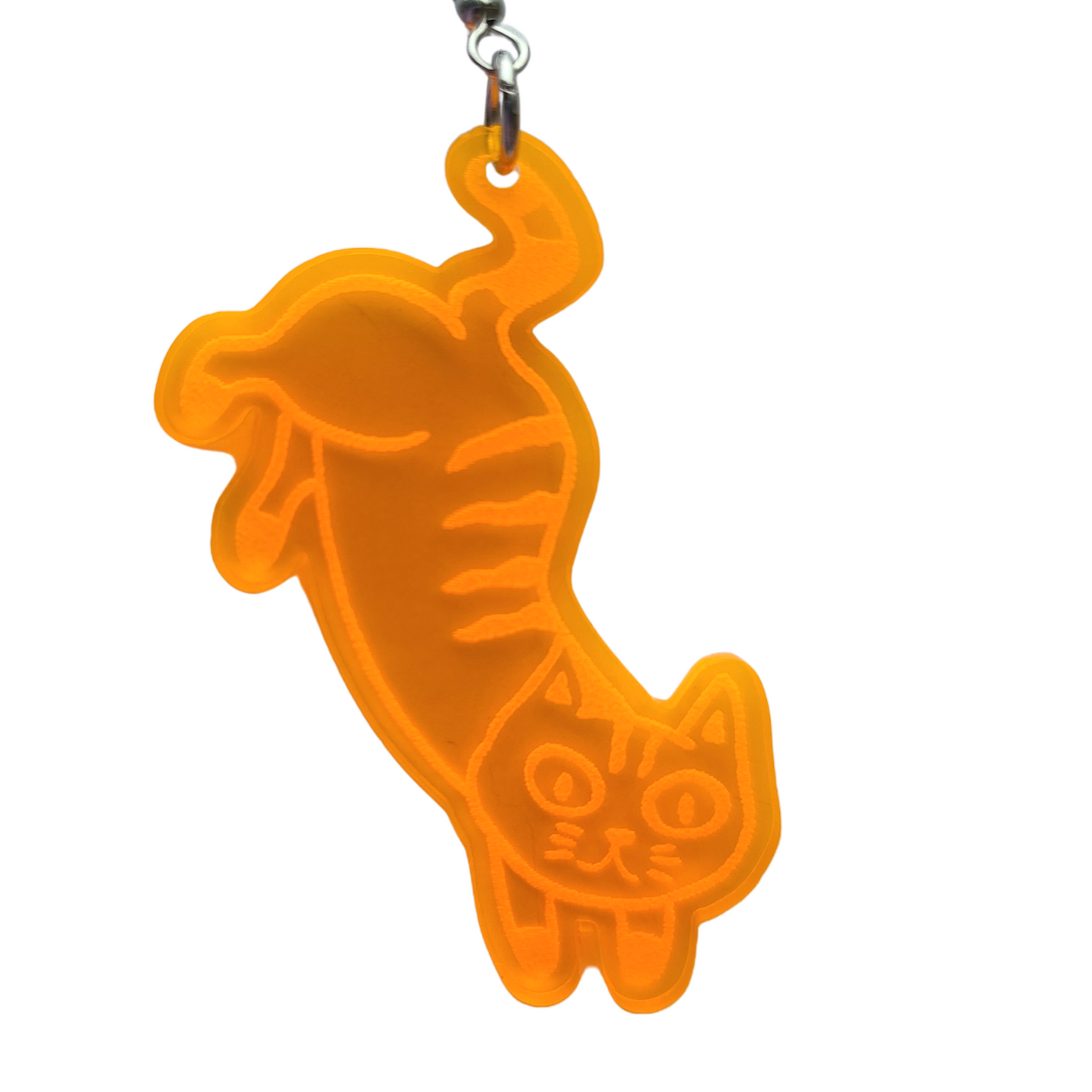 Hanging Cats on Neon Orange Acrylic - Earrings - Laser Cut