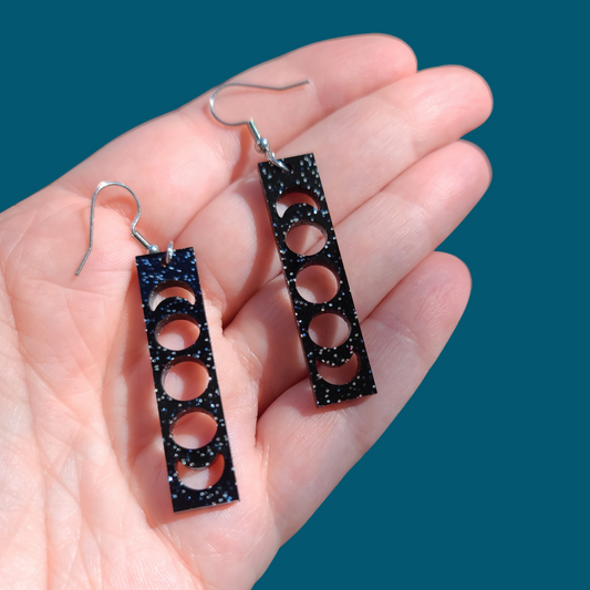 Phases of the Moon on Black Glitter Acrylic - Earrings - Laser Cut