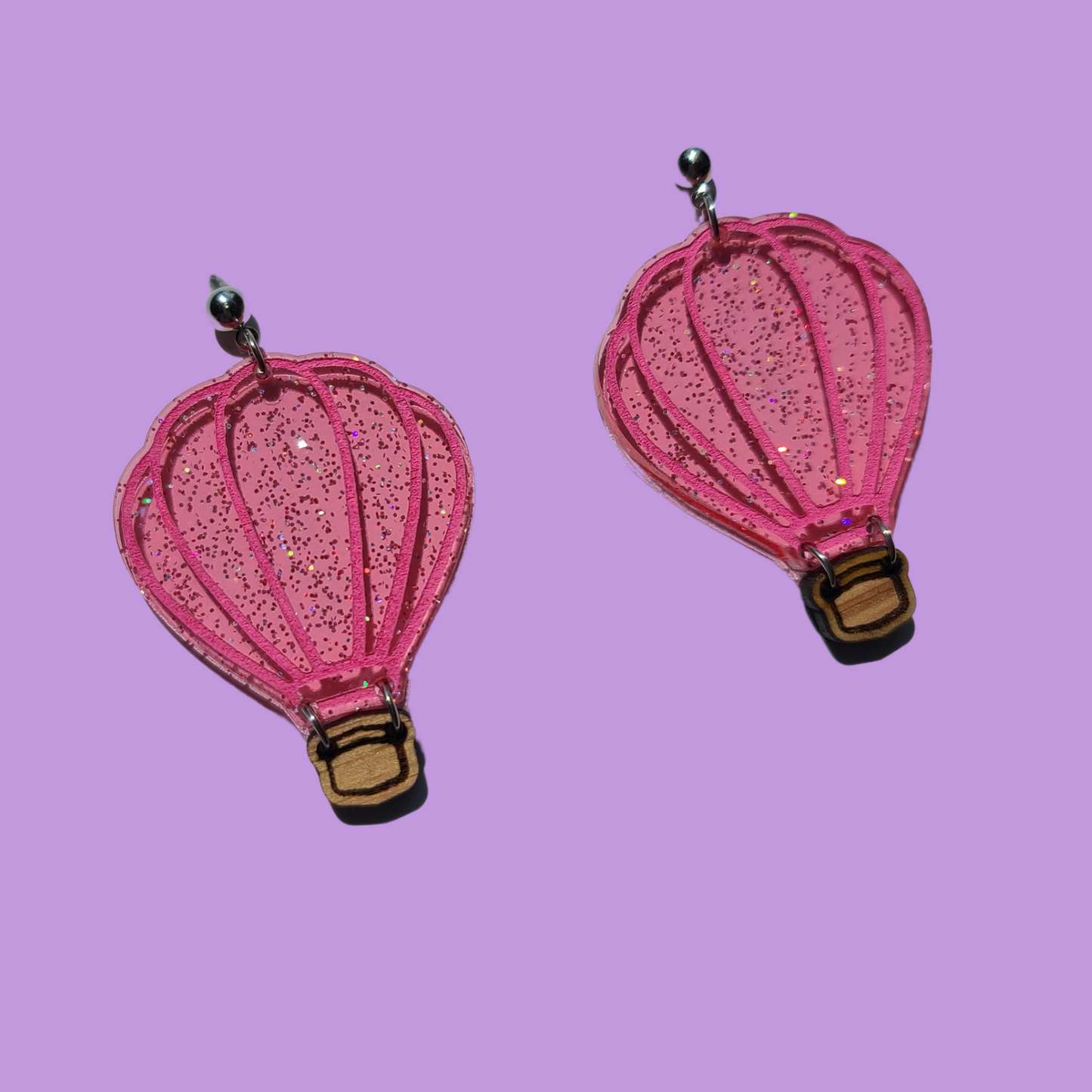 Hot Air Balloons on Glitter Jelly - Laser Cut Earrings - Pink