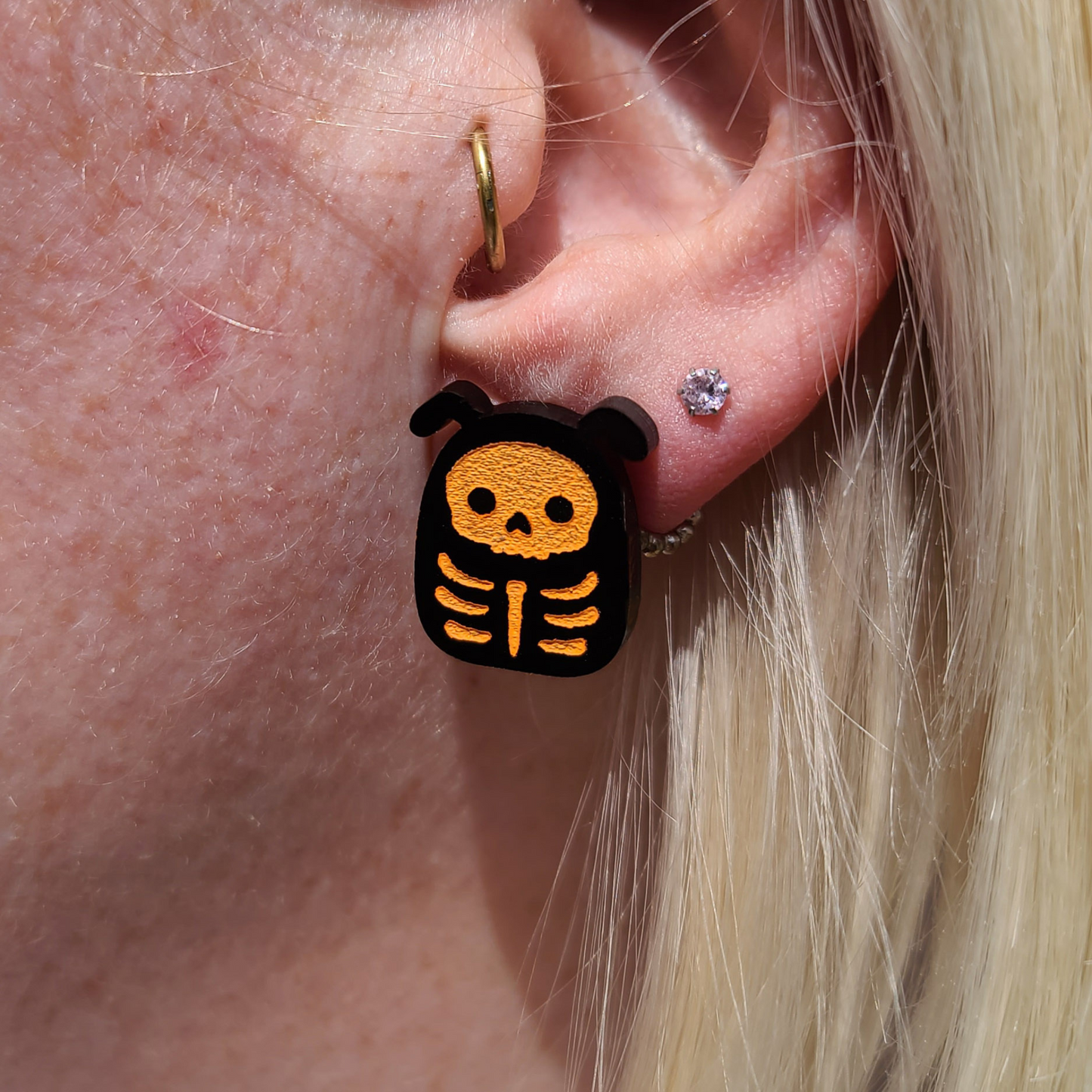 Squish Skeleton Dog Studs - Earrings - Laser Cut