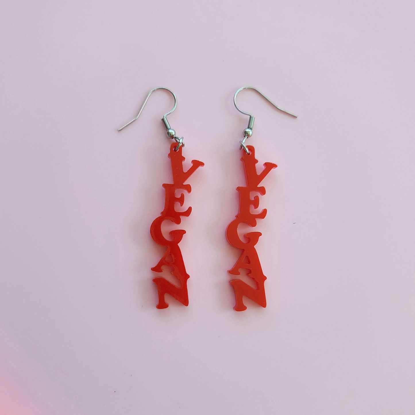 Vegan Text Red Acrylic - Earrings - Laser Cut