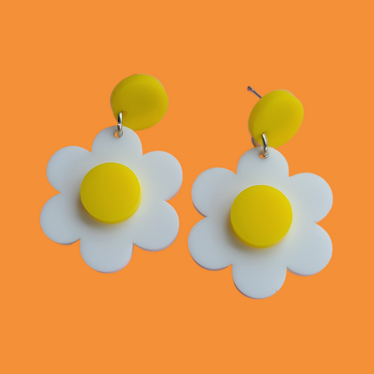 Simple White and Yellow Daisies - Earrings - Laser Cut