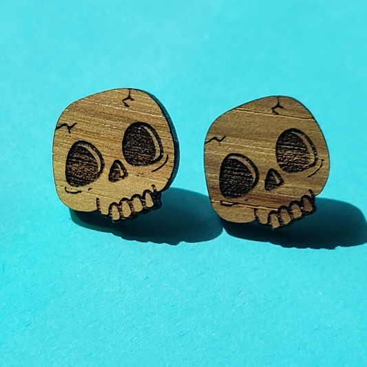 Wooden Skull Studs - Earrings - Laser Cut