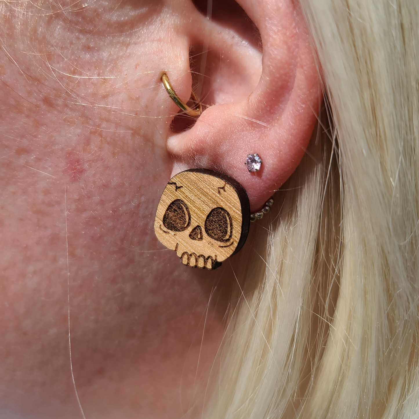 Wooden Skull Studs - Earrings - Laser Cut