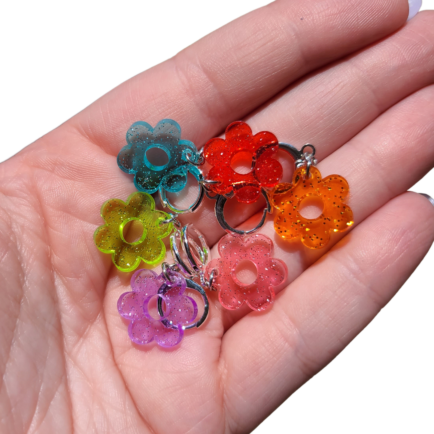 Glitter Jelly Daisies Rainbow Variety Pack of Small Hoops - Laser Cut Earrings