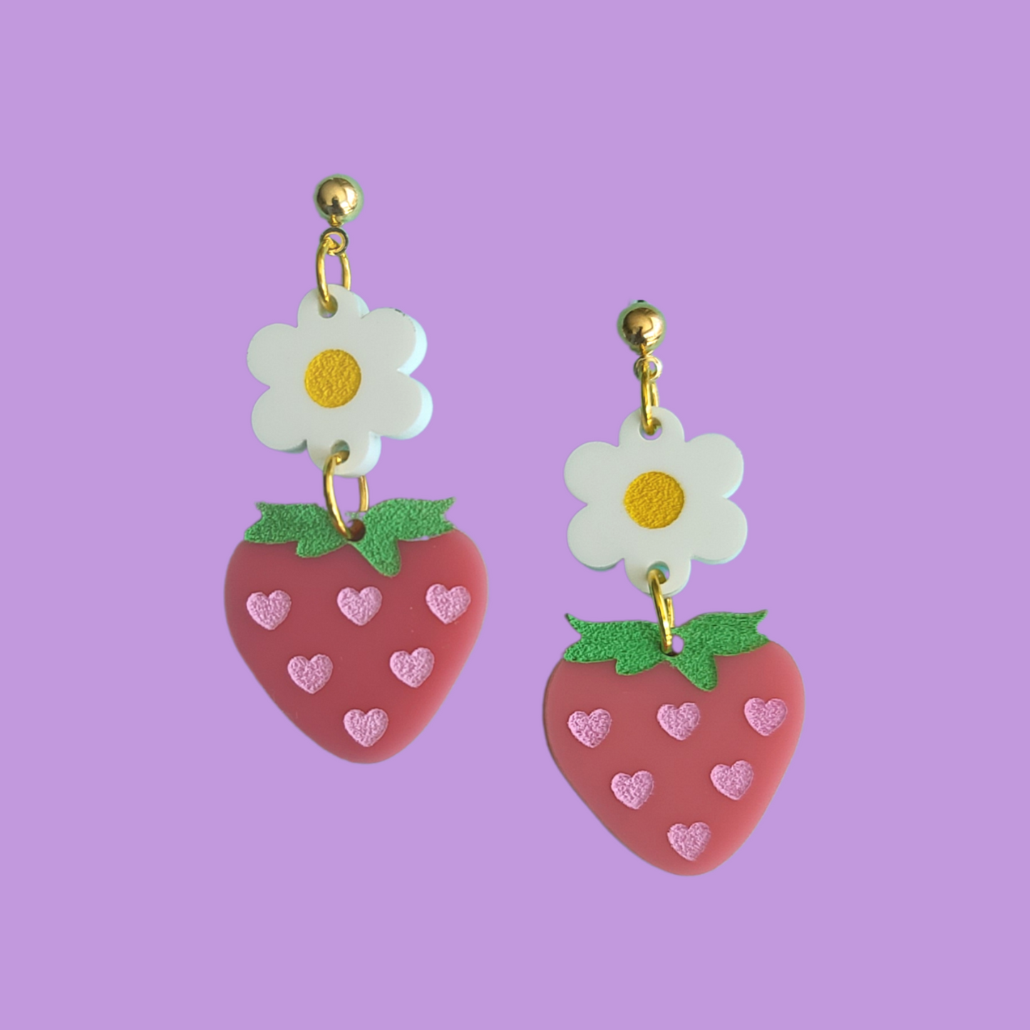 Strawberries with Daisies - Earrings - Laser Cut