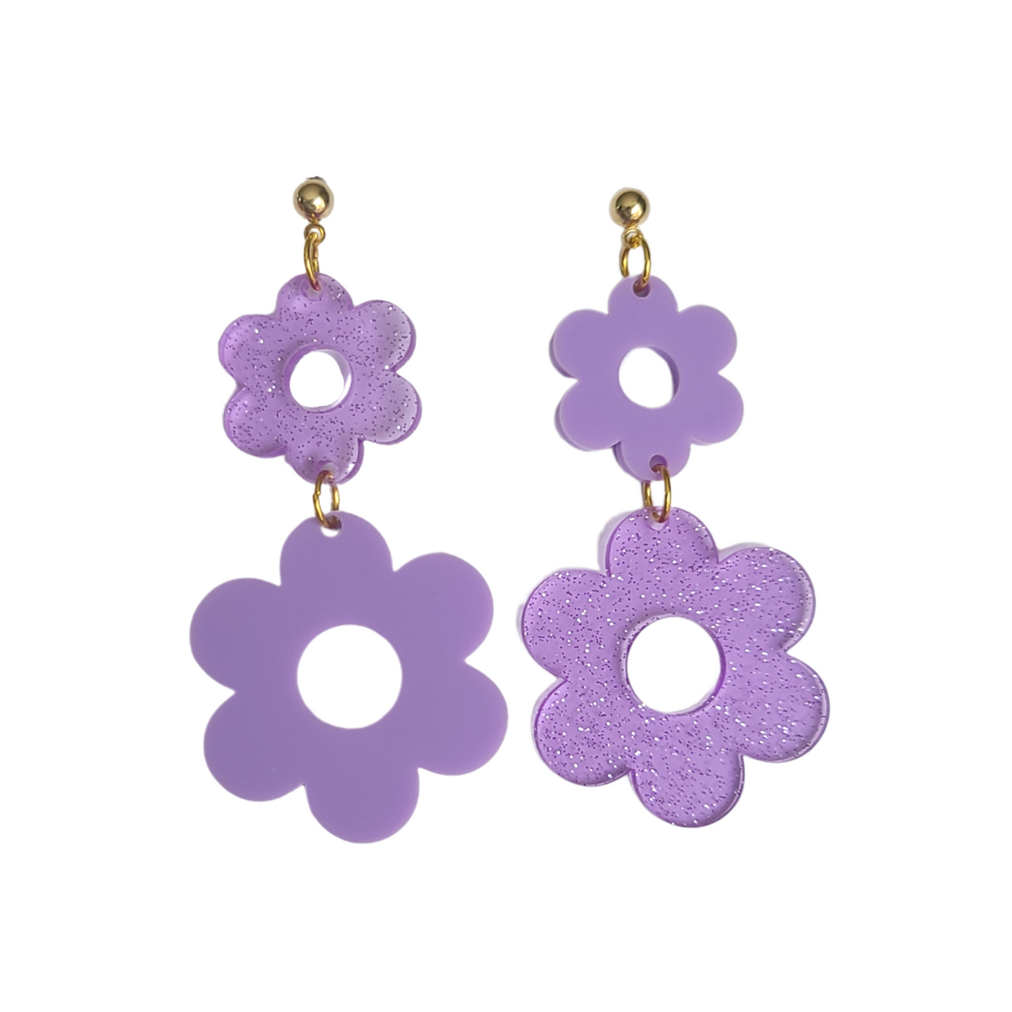 Double Flowers Pastel Lavender with Jelly Glitter - Earrings - Laser Cut Acrylic
