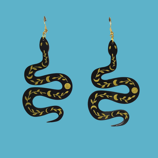Celestial Snakes with Gold Details - Earrings - Laser Cut