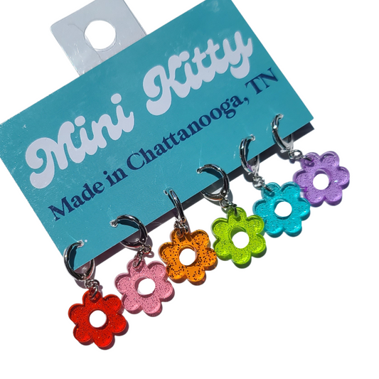 Glitter Jelly Daisies Rainbow Variety Pack of Small Hoops - Laser Cut Earrings