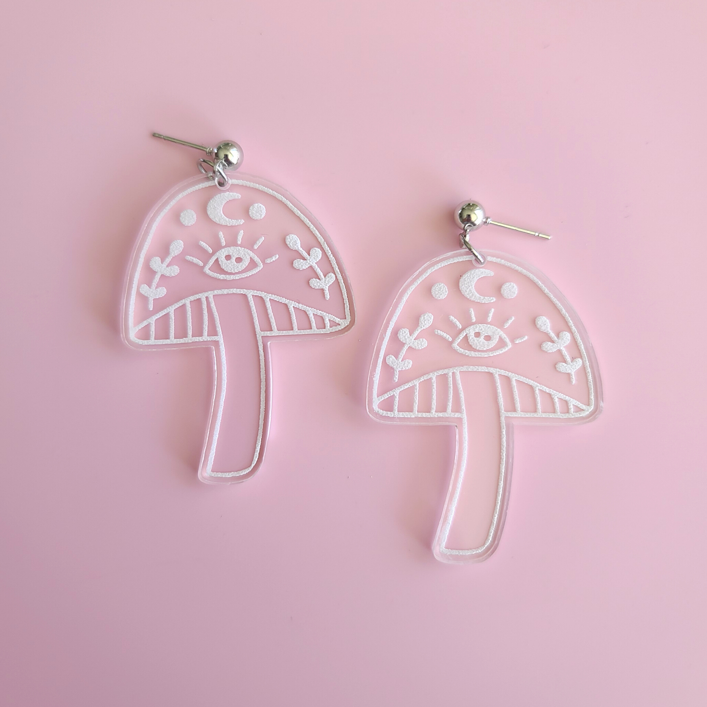 Celestial Mushrooms - Clear - Earrings - Laser Cut